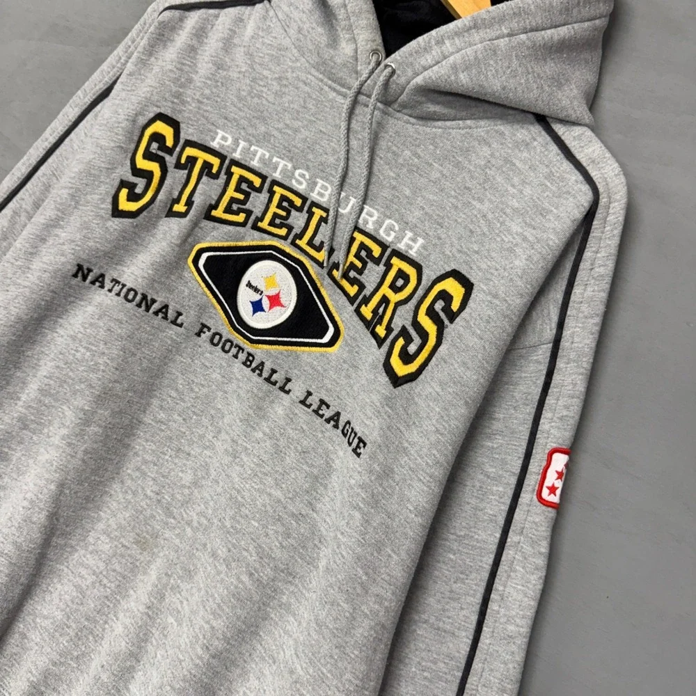 RARE Lee Sport‎ Pittsburgh Steelers Vintage Hoodie Grey NFL Sweatshirt Large
